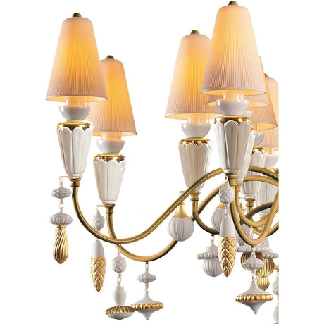 Lladró Chandelier Ivy And Seed 16 Luci Medio Oro 133x115cm Porcellana