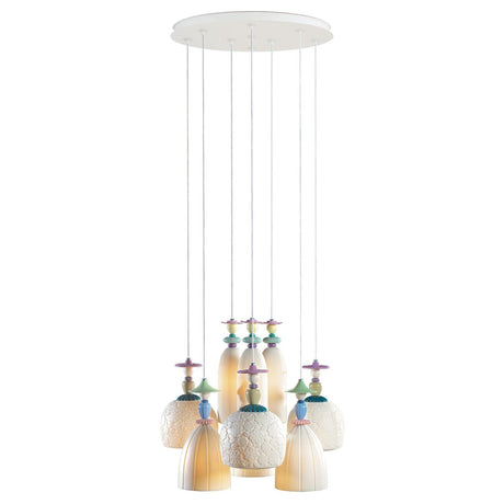 Lladró Chandelier Mademoiselle Sognando di Fronte Al Mare 9 Luci 197x60cm Porcellana