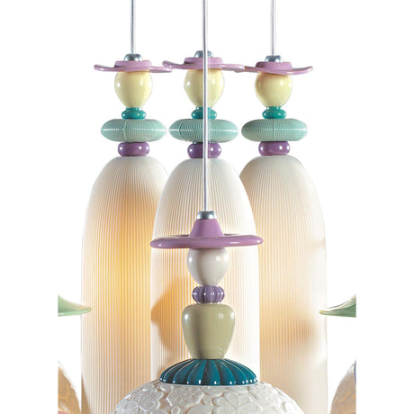 Lladró Chandelier Mademoiselle Sognando di Fronte Al Mare 9 Luci 197x60cm Porcellana