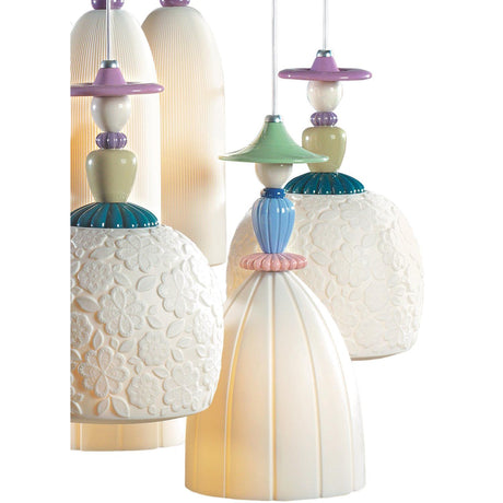 Lladró Chandelier Mademoiselle Sognando di Fronte Al Mare 9 Luci 197x60cm Porcellana