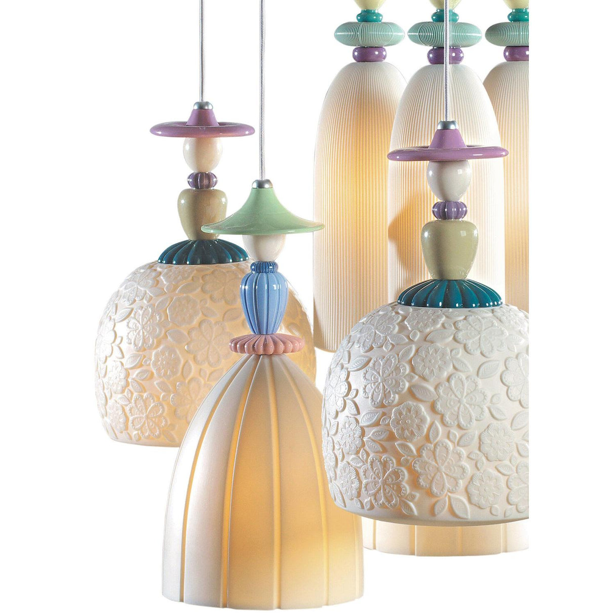Lladró Chandelier Mademoiselle Sognando di Fronte Al Mare 9 Luci 197x60cm Porcellana
