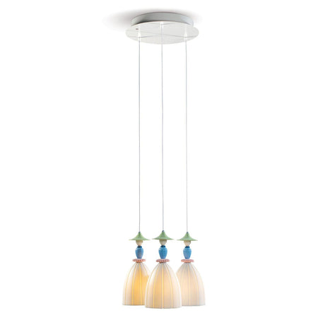Lladró Lampadario Mademoiselle Composizione Circolare 3 Luci Condividendo Segreti 197x44cm Porcellana