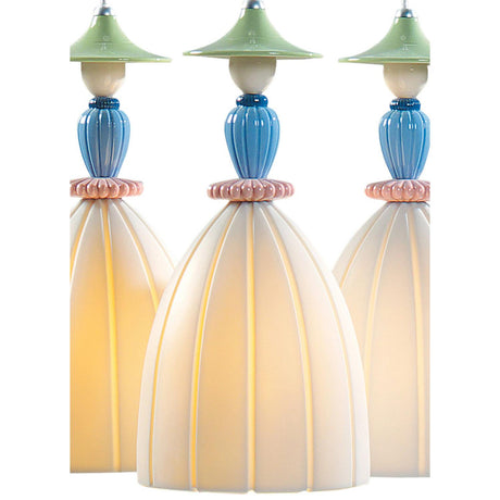 Lladró Lampadario Mademoiselle Composizione Circolare 3 Luci Condividendo Segreti 197x44cm Porcellana