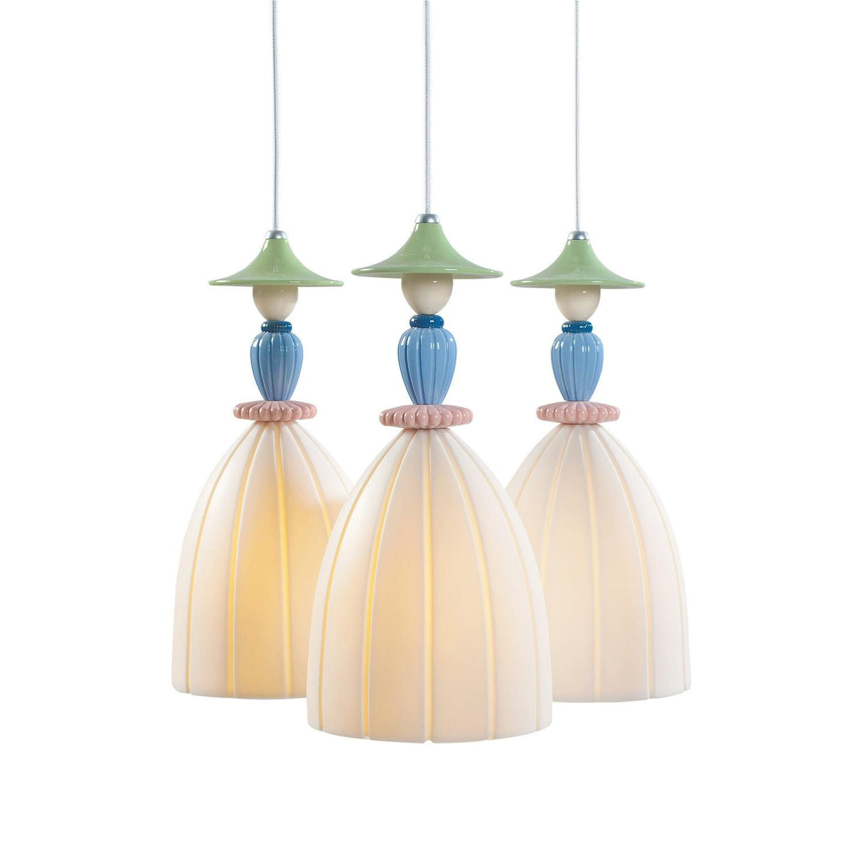Lladró Lampadario Mademoiselle Composizione Circolare 3 Luci Condividendo Segreti 197x44cm Porcellana