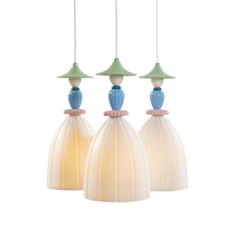 Lladró Lampadario Mademoiselle Composizione Circolare 3 Luci Condividendo Segreti 197x44cm Porcellana