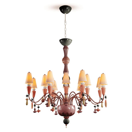 Lladró Chandelier Ivy And Seed 16 Luci Modello Medio Rosso Corallo 133x115cm Porcellana