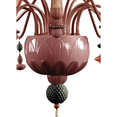 Lladró Chandelier Ivy And Seed 16 Luci Modello Medio Rosso Corallo 133x115cm Porcellana