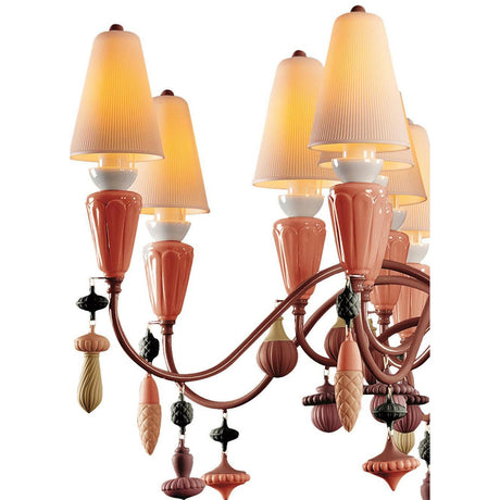 Lladró Chandelier Ivy And Seed 16 Luci Modello Medio Rosso Corallo 133x115cm Porcellana