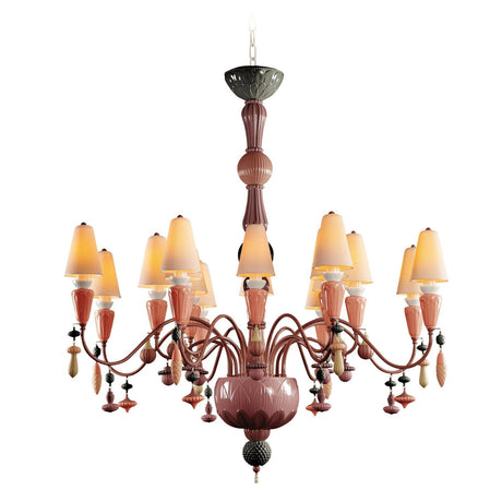 Lladró Chandelier Ivy And Seed 16 Luci Modello Medio Rosso Corallo 133x115cm Porcellana