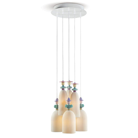 Lladró Lampadario Mademoiselle 6 Luci Ritrovo Nel Giardino 196x42cm Porcellana
