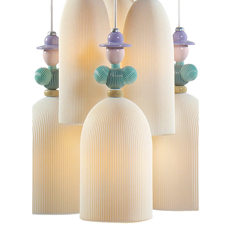 Lladró Lampadario Mademoiselle 6 Luci Ritrovo Nel Giardino 196x42cm Porcellana