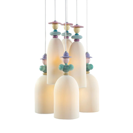 Lladró Lampadario Mademoiselle 6 Luci Ritrovo Nel Giardino 196x42cm Porcellana