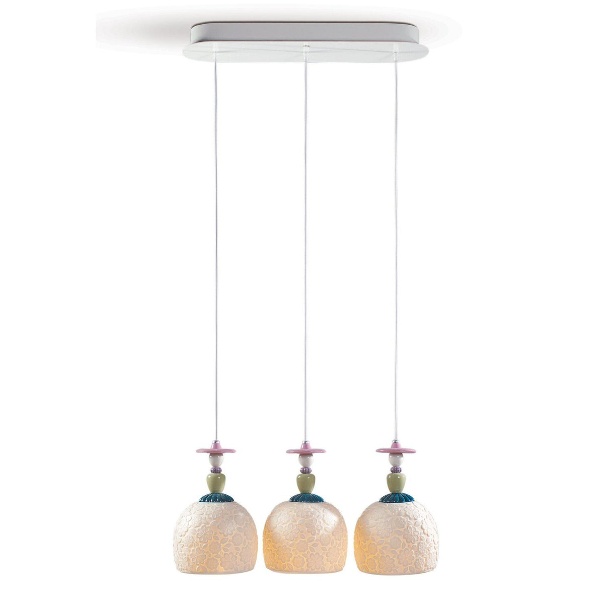 Lladró Lampadario Mademoiselle Composizione Lineare 3 Luci Contemplando L'Oceano 193x62cm Porcellana