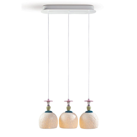 Lladró Lampadario Mademoiselle Composizione Lineare 3 Luci Contemplando L'Oceano 193x62cm Porcellana