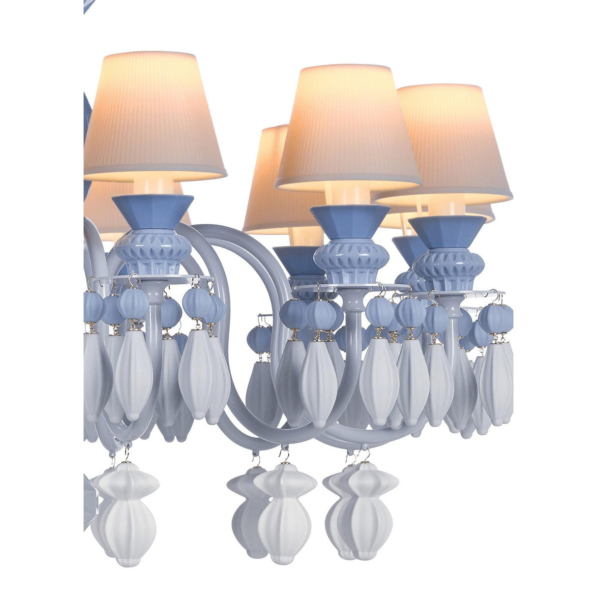 Lladró Chandelier Belle De Nuit 12 Luci Azzurro 100x65cm Porcellana