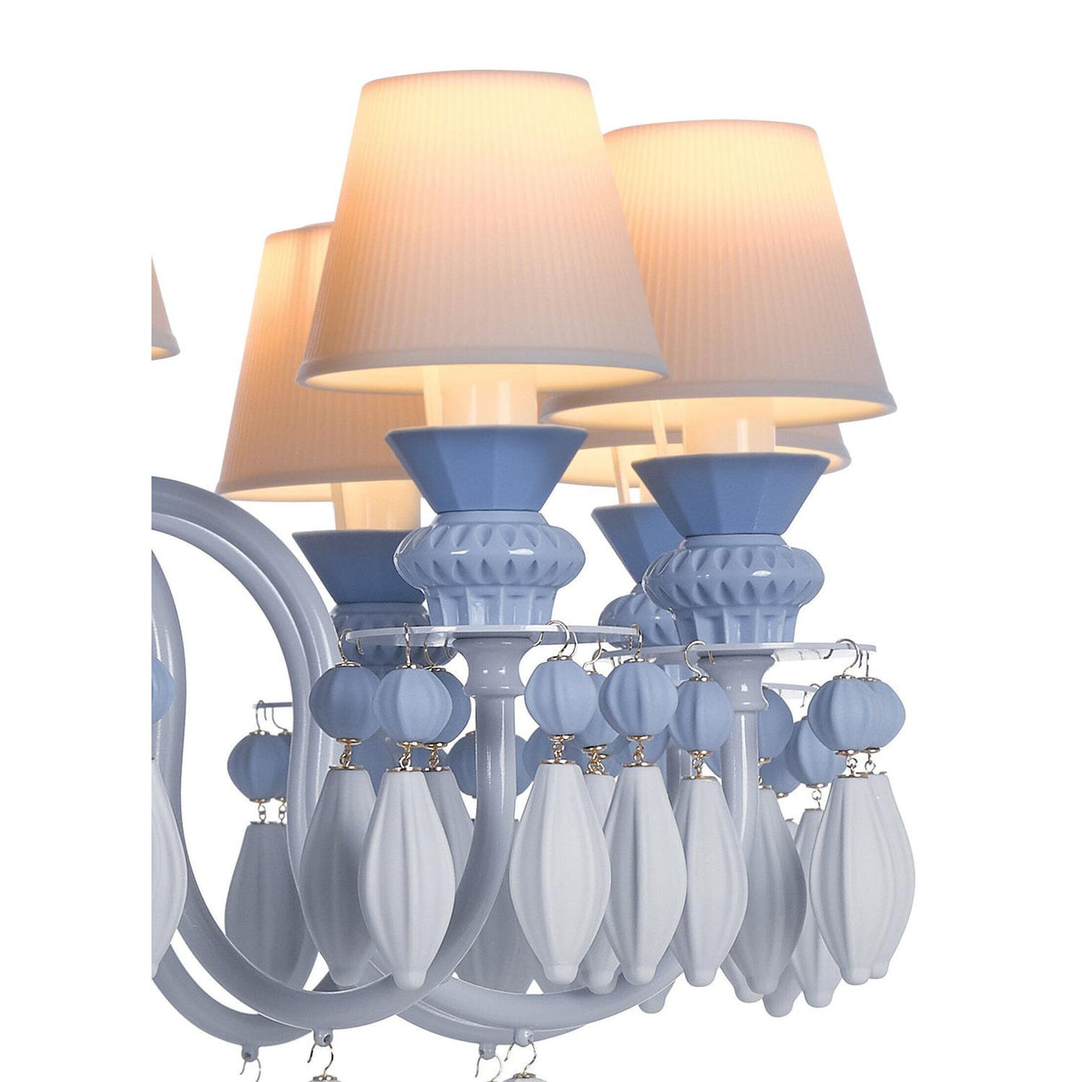 Lladró Chandelier Belle De Nuit 12 Luci Azzurro 100x65cm Porcellana