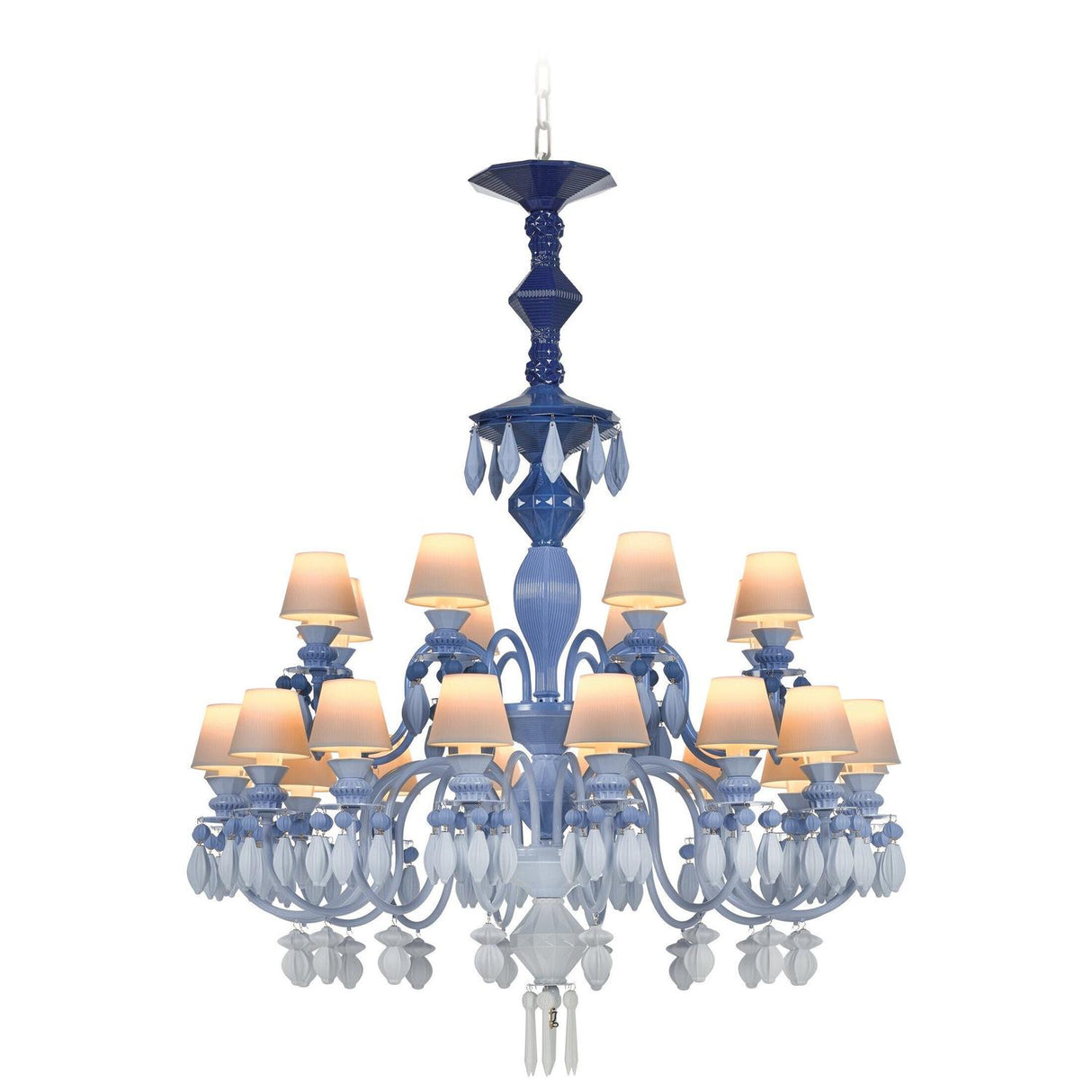 Lladró Chandelier Belle De Nuit 24 Luci Azzurro 125x80cm Porcellana