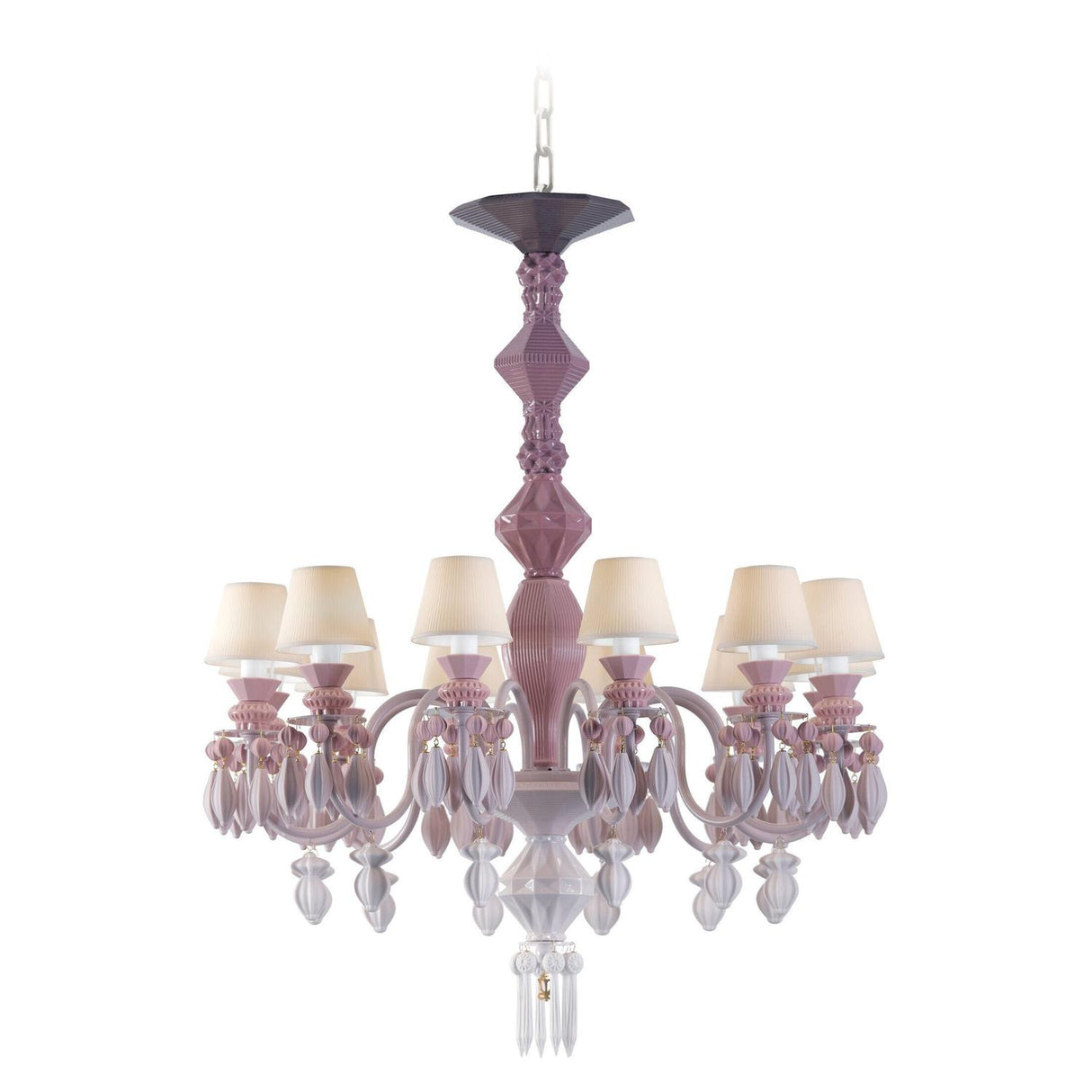 Lladró Chandelier Belle De Nuit 12 Luci Rosa 100x65cm Porcellana
