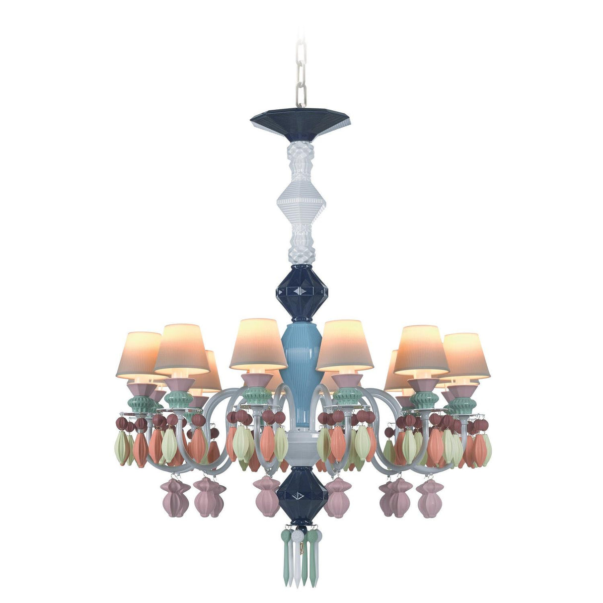 Lladró Chandelier Belle De Nuit 12 Luci Multicolore 100x65cm Porcellana