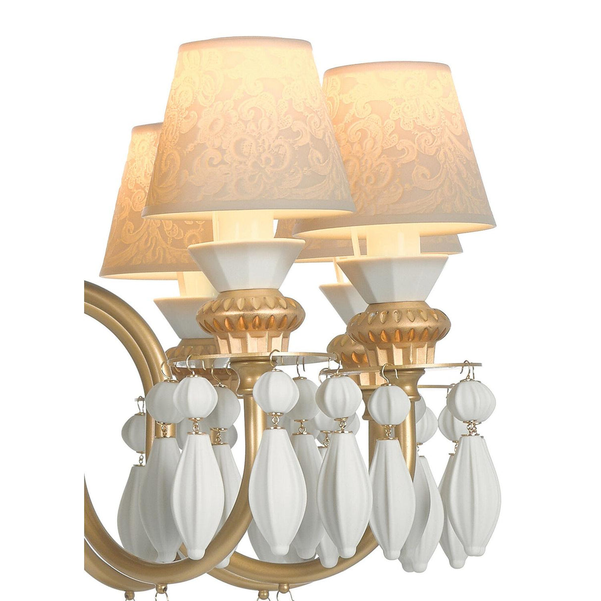 Lladró Chandelier Belle De Nuit 12 Luci Lustro Oro 100x65cm Porcellana
