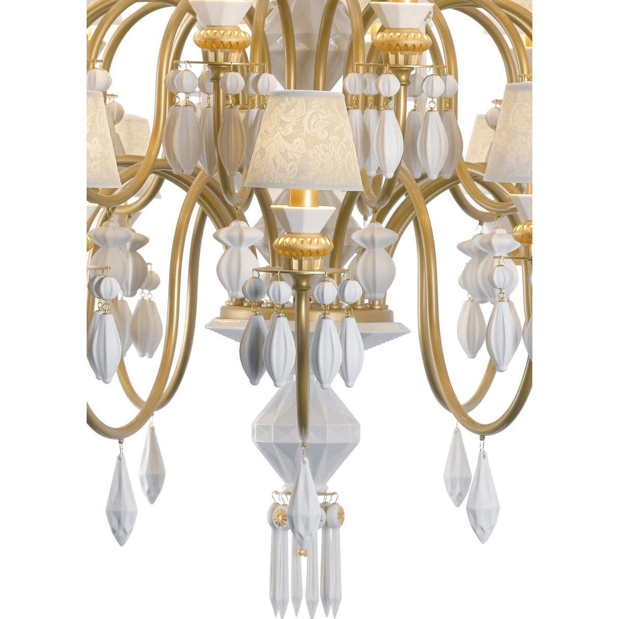 LLADRO' Chandelier Belle De Nuit 40 Luci Lustro Oro 150x100cm Porcellana