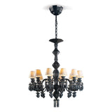 Lladró Chandelier Belle De Nuit 12 Luci Nero Assoluto 100x65cm Porcellana