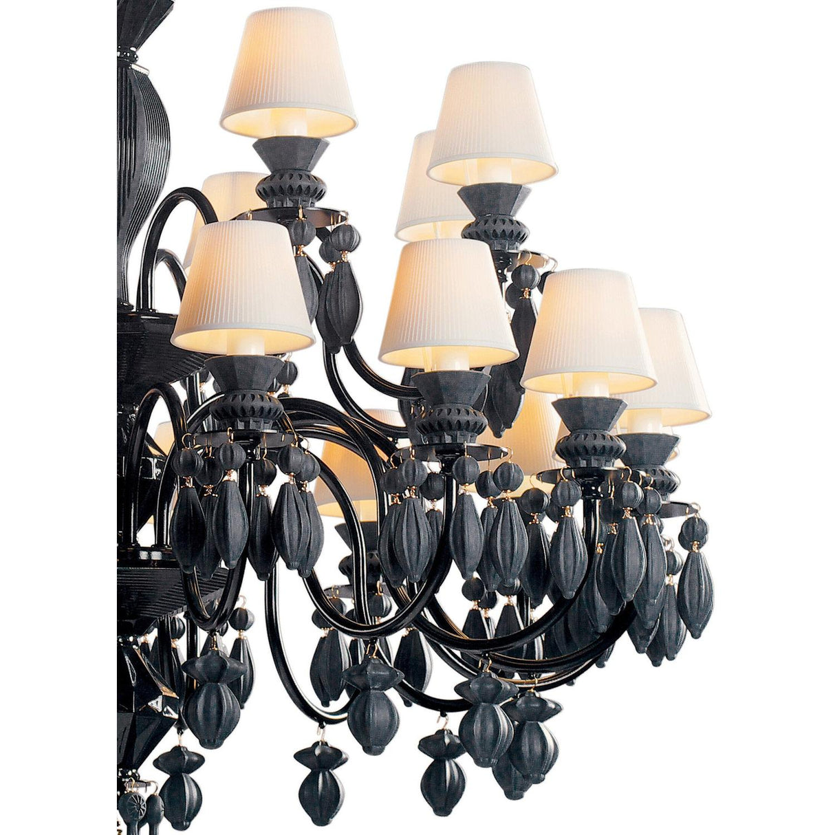 Lladró Chandelier Belle De Nuit 24 Luci Nero Assoluto 125x80cm Porcellana