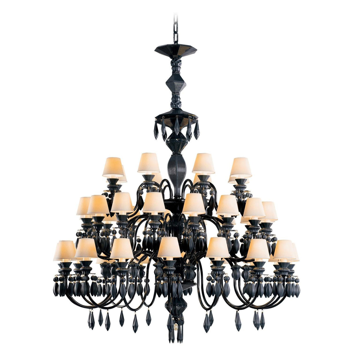 Lladró Chandelier Belle De Nuit 40 Luci Nero Assoluto 150x100cm Porcellana