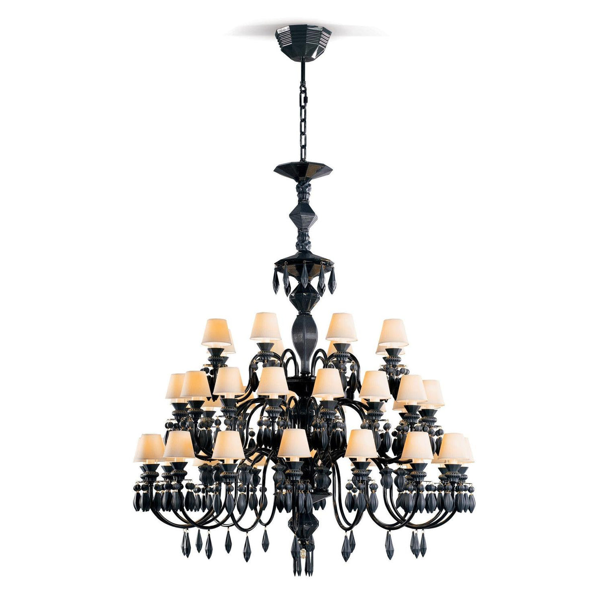 Lladró Chandelier Belle De Nuit 40 Luci Nero Assoluto 150x100cm Porcellana