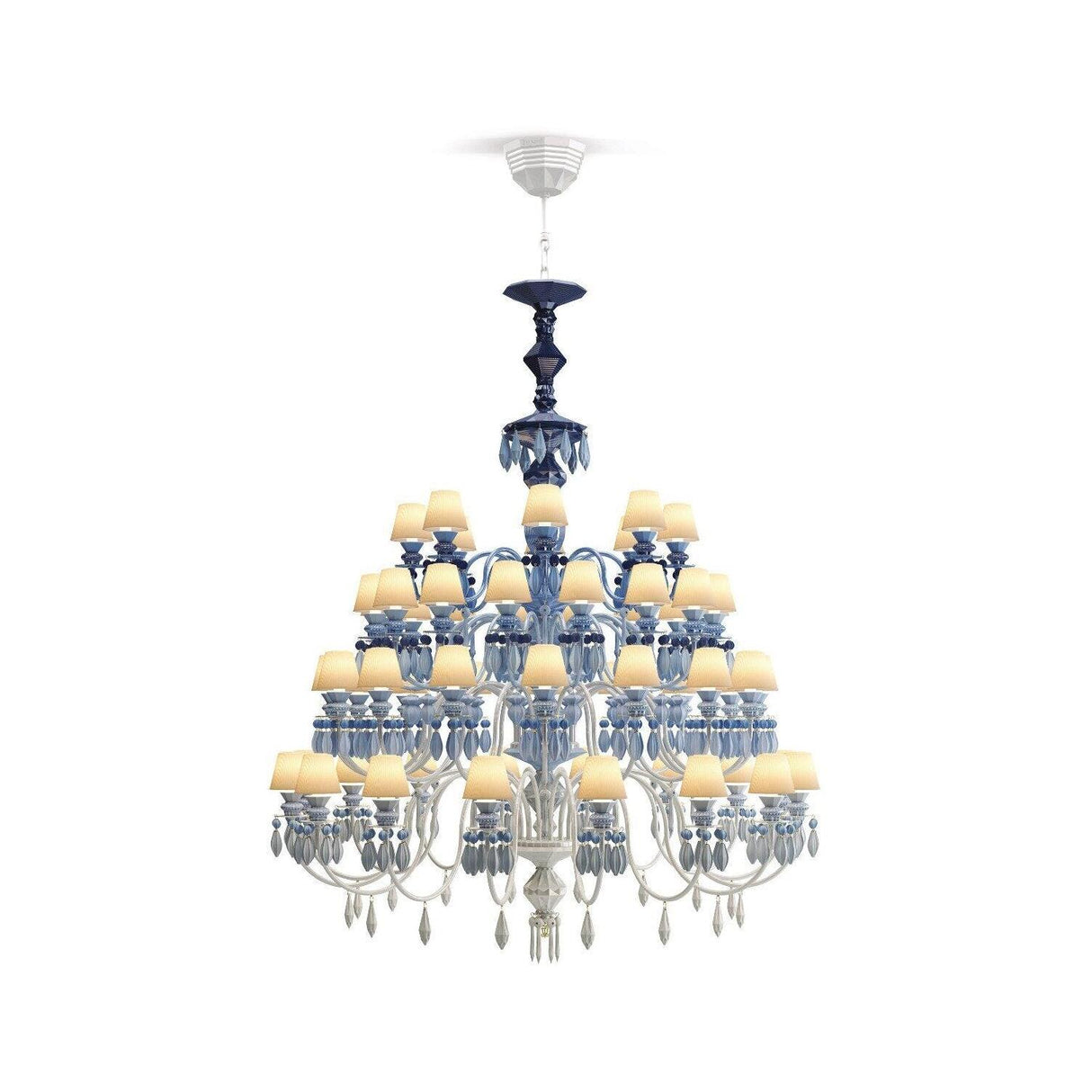 Lladró Lampadario Belle De Nuit 56 Luci Azzurro 175x110cm Porcellana