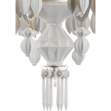 LLADRO' Chandelier Belle De Nuit 12 Luci Lustro Argento 100x65cm Porcellana