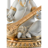 LLADRO' Lampada da Tavolo Ganesha con Veena Lustro Oro 57x30cm Porcellana