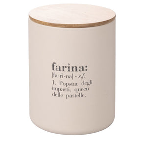 Barattolo farina Victionary Villa d'Este in gres beige con tappo bamboo