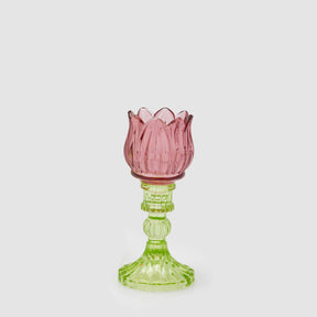 Portacandela Tulipano EDG in vetro magenta altezza 17,5 cm