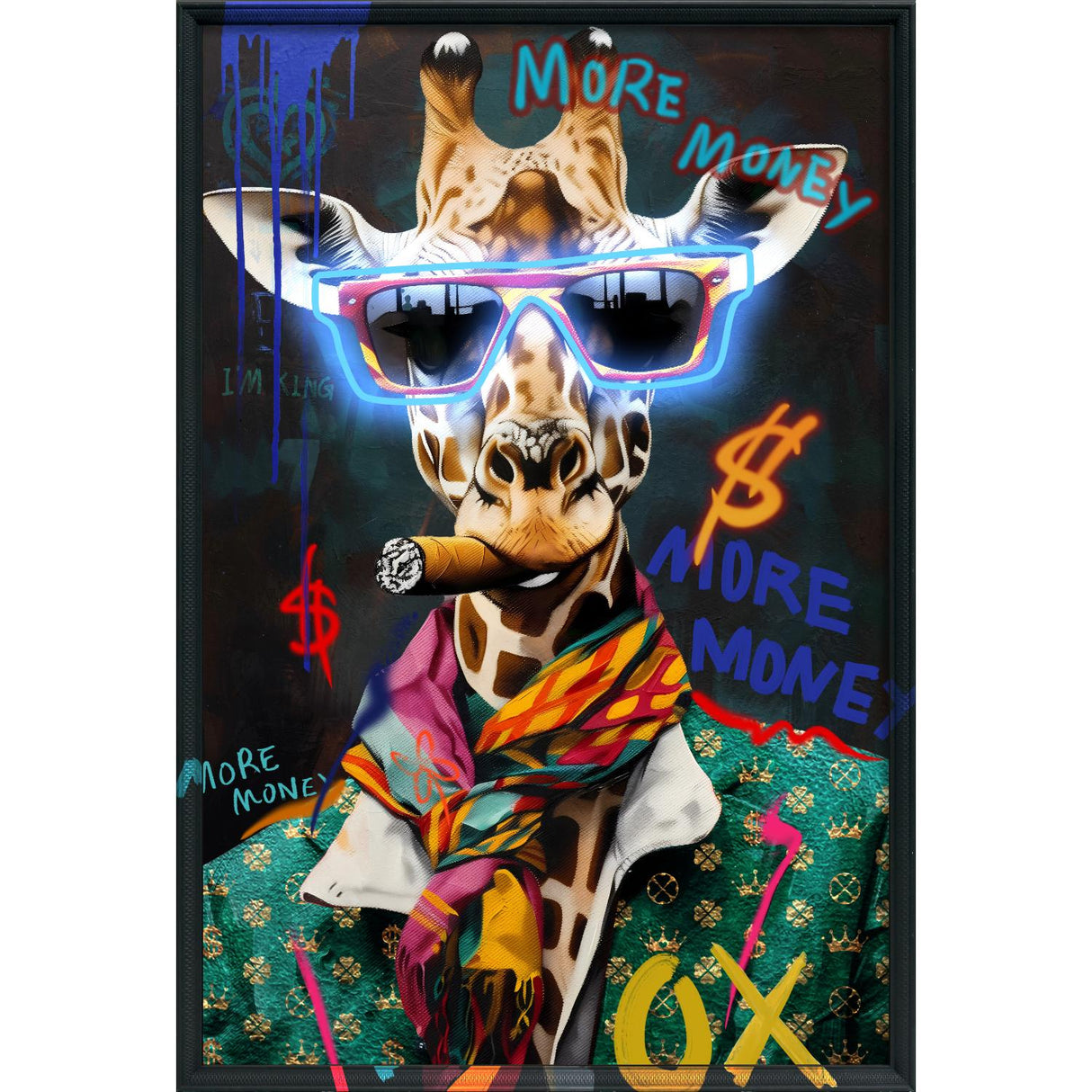 PALAIS ROYAL Quadro Dipinto a Mano su Tela con LED Giraffa 60x90cm