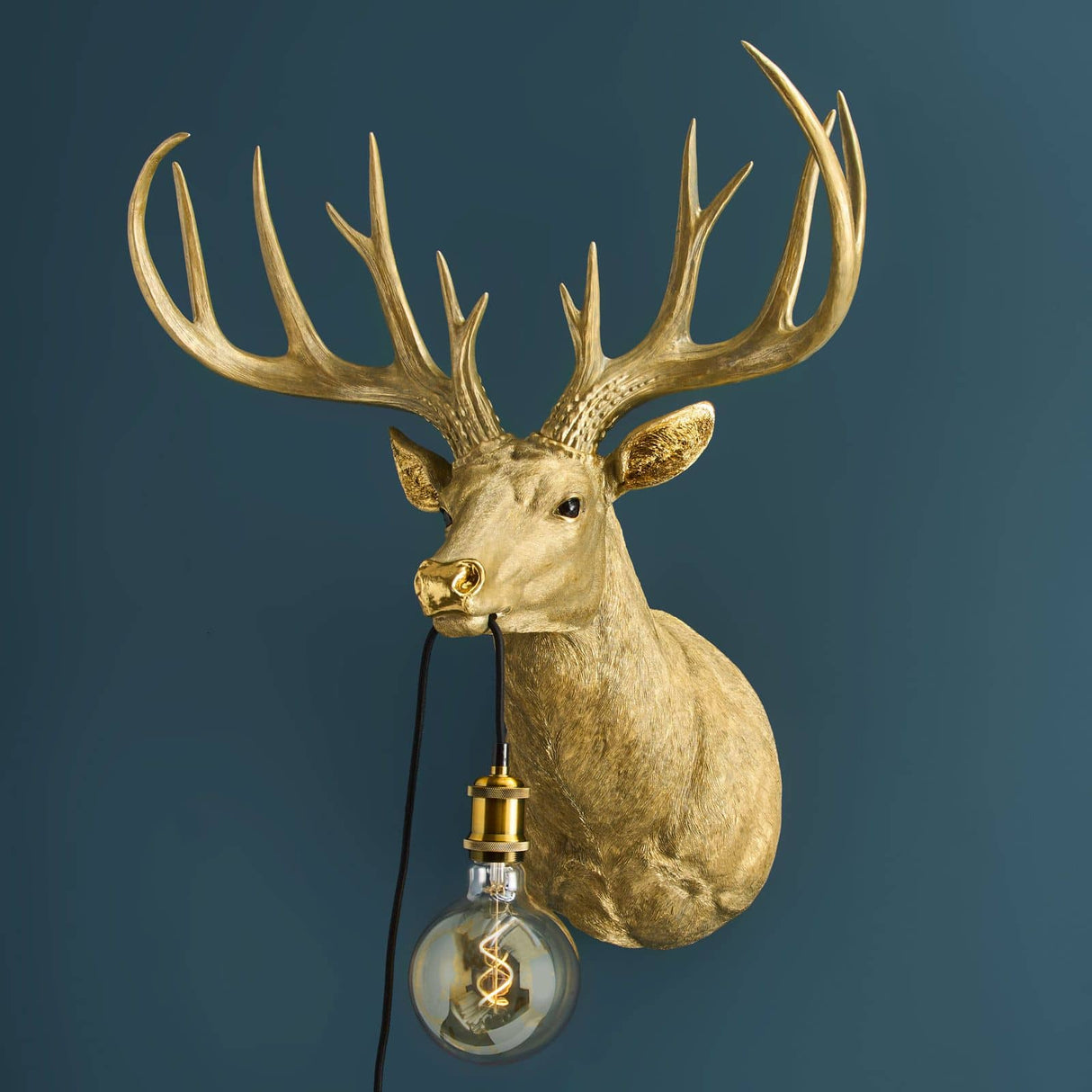 WERNS Lampada da Parete Parete Applique Cervo Harry 57,5x73,5cm Oro Poliresina