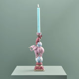 WERNS Candelabro Pappagallo su Elefante Dipinto a Mano 30,5x13cm Poliresina