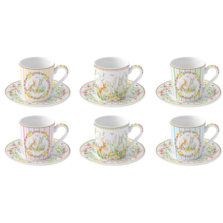 EASY LIFE Happy Easter Set 6 Tazzine Caffè Espresso con Piattini 100ml Porcellana