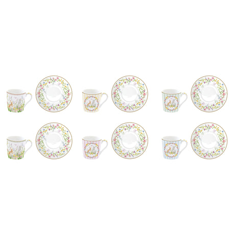 EASY LIFE Happy Easter Set 6 Tazzine Caffè Espresso con Piattini 100ml Porcellana