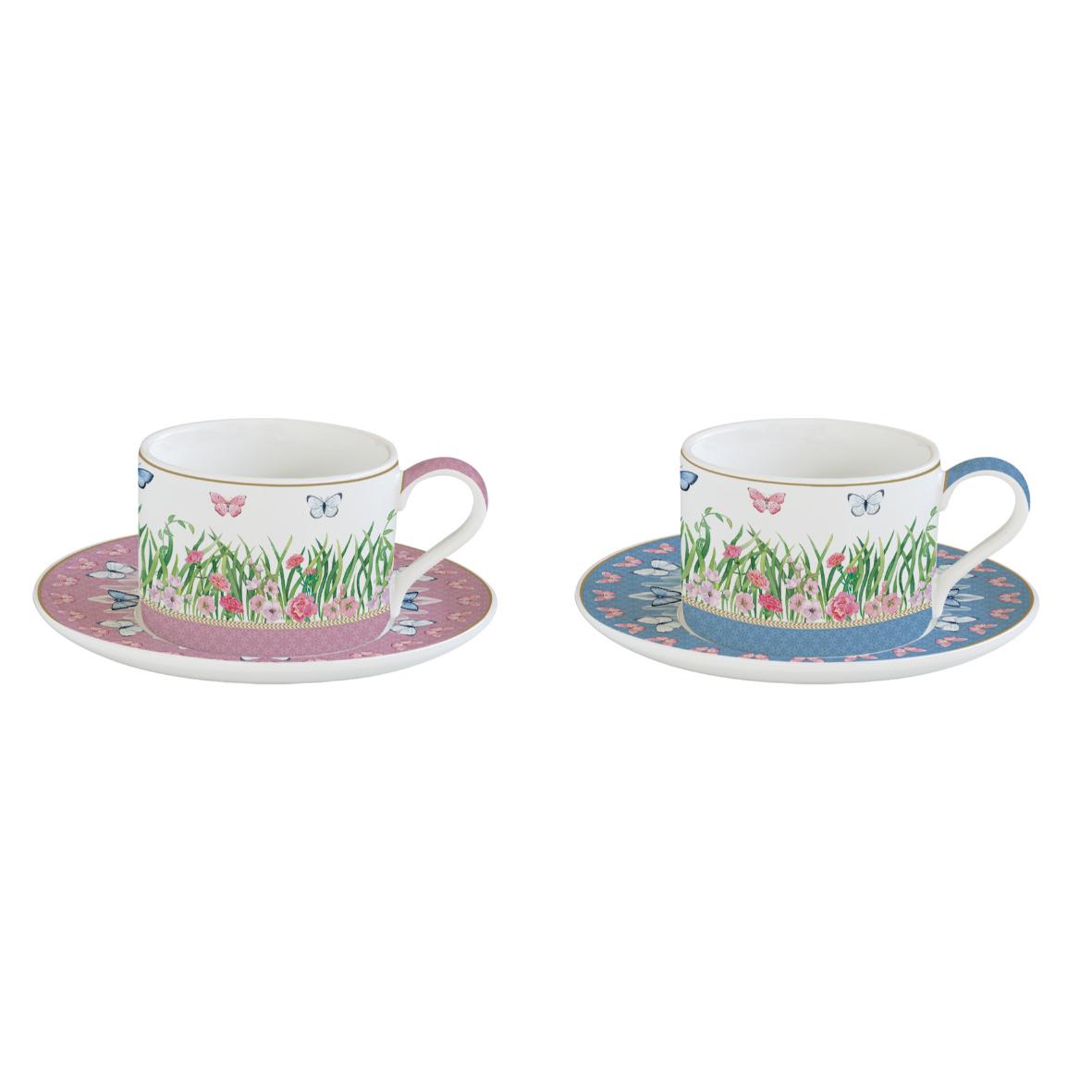 EASY LIFE Spring Parade Set 2 Tazze Tè 240ml con Piattini Porcellana