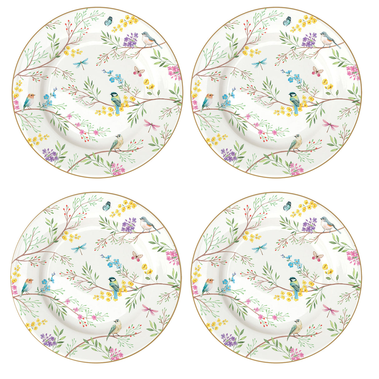 EASY LIFE Birds Melody Set 4 Piatti Dessert 19cm in Scatola Regalo Porcellana