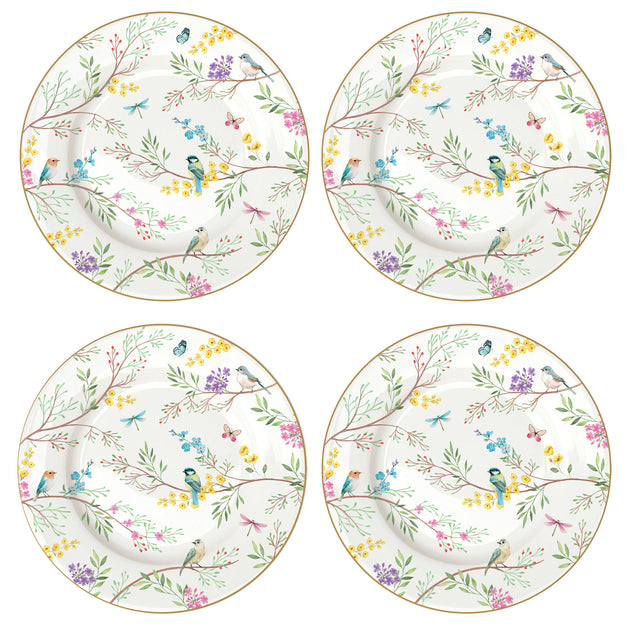 EASY LIFE Birds Melody Set 4 Piatti Dessert 19cm in Scatola Regalo Porcellana