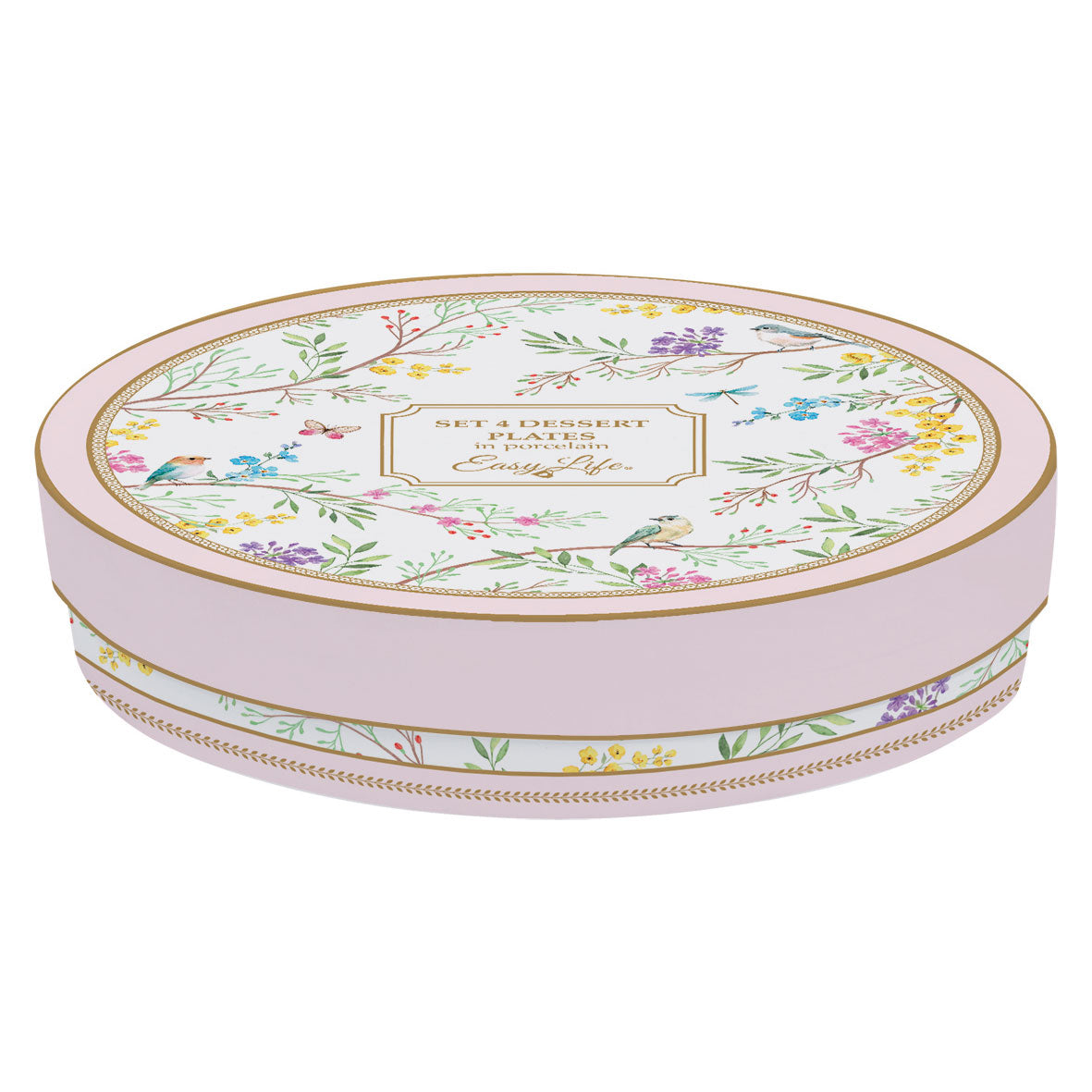 EASY LIFE Birds Melody Set 4 Piatti Dessert 19cm in Scatola Regalo Porcellana