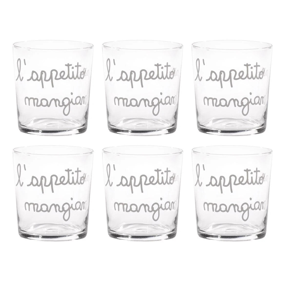 SIMPLE DAY Water Glasses L'Appetite Comes While Eating Set 6 Pieces 355ml Glass