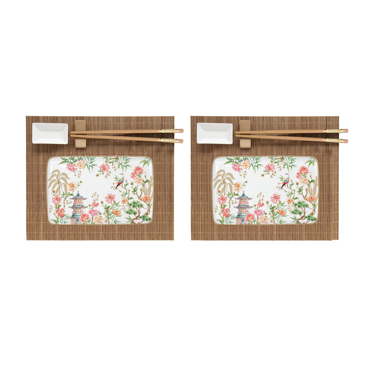 EASY LIFE Jardins d'Orient Set Sushi in Porcellana con Tovagliette e Bacchette