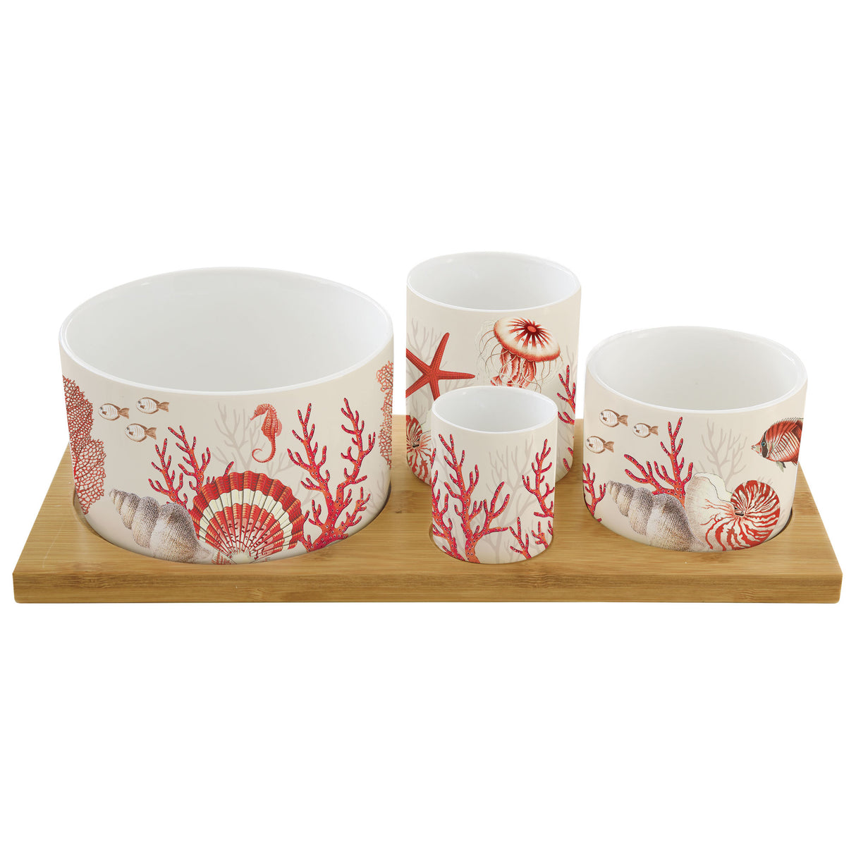 EASY LIFE Coral Reef Set Aperitivo in Bamboo con 4 Ciotole in Porcellana 29x13cm