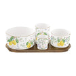 EASY LIFE Fleurs et Citrons Set Aperitivo in Acacia con 4 Ciotole in Porcellana 29x13cm