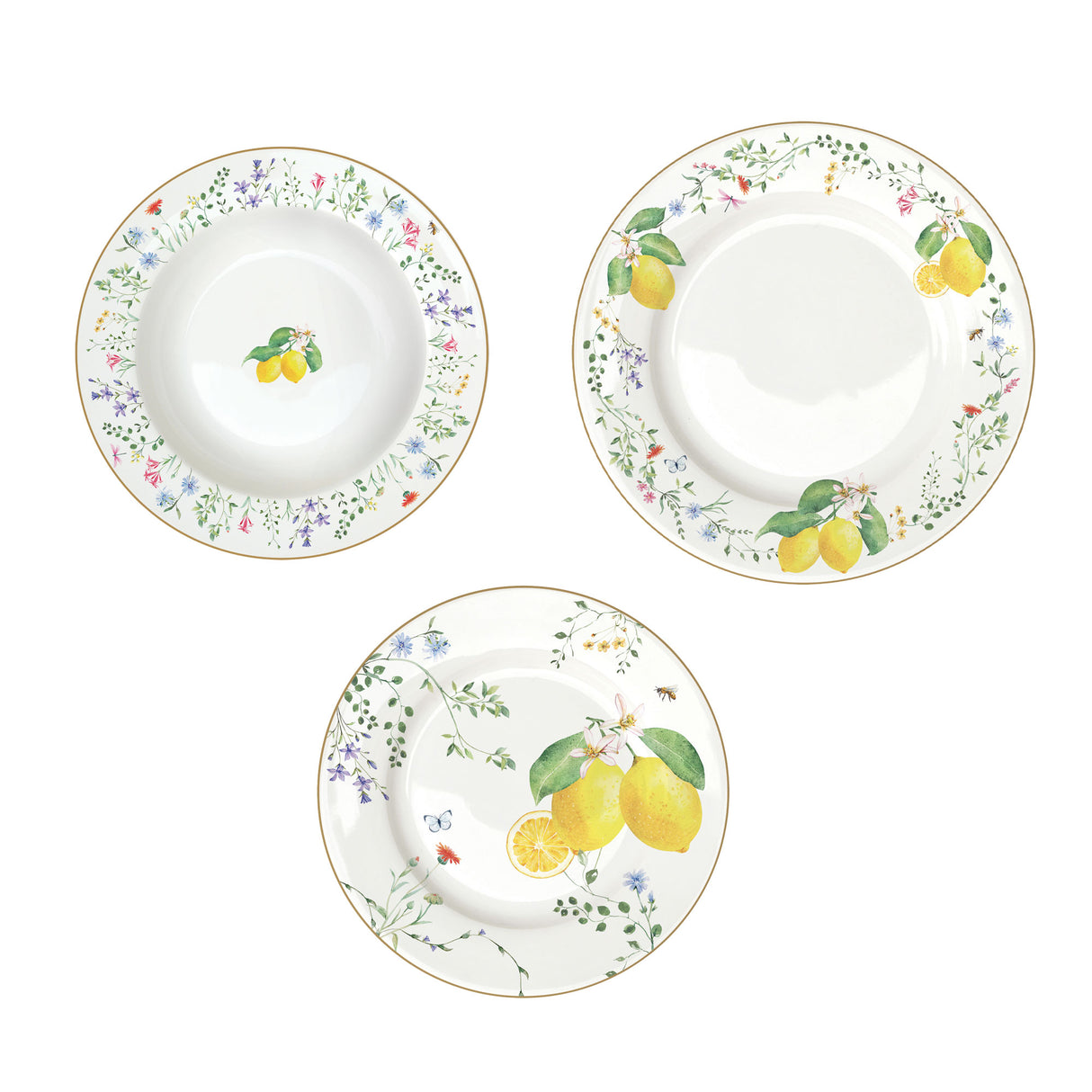 EASY LIFE Fleurs et Citrons Limoni Servizio Tavola Piatti Set 18 Pezzi Porcellana