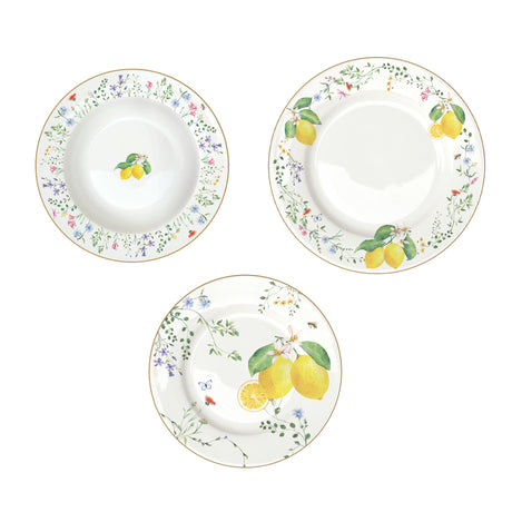 EASY LIFE Fleurs et Citrons Limoni Servizio Tavola Piatti Set 18 Pezzi Porcellana
