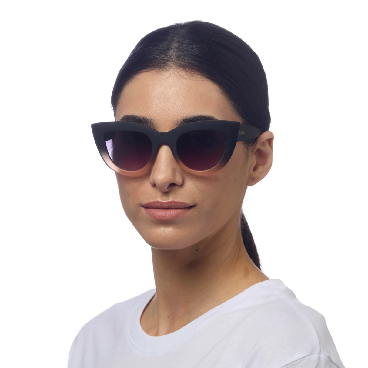 OKKIA Claudia Occhiali da Sole Donna Big Cat Eye Nero Sfumato Rosa